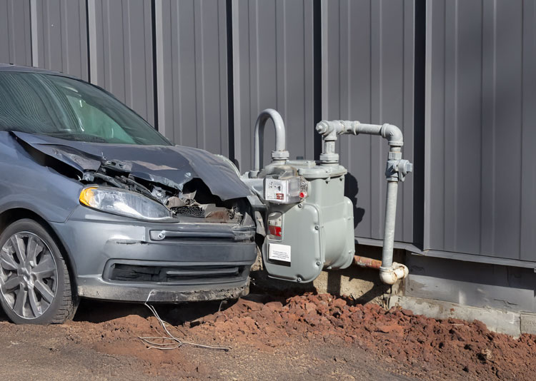car rashing into residential gas meter extended vehicle power pole accident